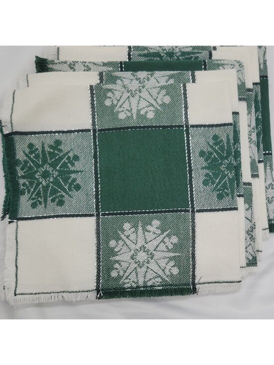 Unknown Other - Vtg Green Checker Snowflake Cloth Napkins Set Of Six 15"x14" Woven Fabric Winter